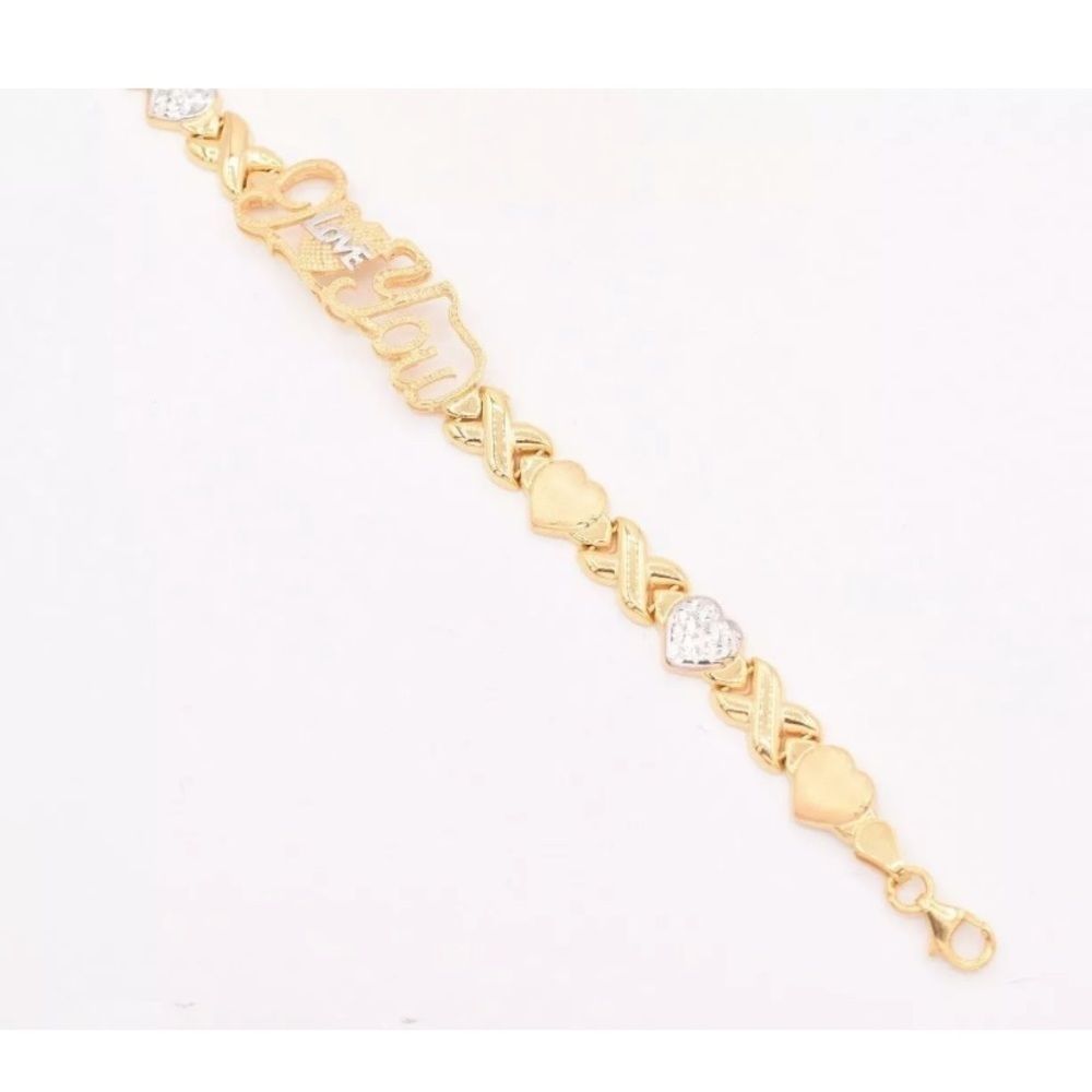 NEW Real 925 Gold I Love You Xo Bracelet 7.5” Gift - Picture 2 of 5